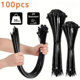 100pcs Black Cable Ties High Tensile Strength, Uv Resistant, Self-Locking For Home & Office Cord Management